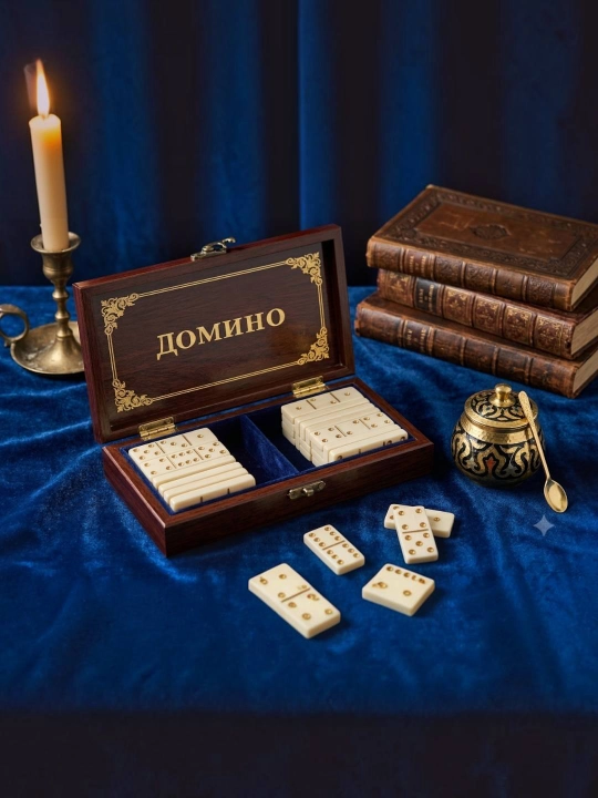 Yog‘och qutidagi premium domino to‘plami - 