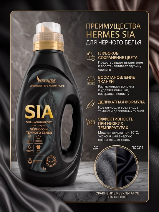 HS0030425 Hermes Industry HOME: "SIA" qora kir yuvish uchun gel - konsentrat 1000 ml - 