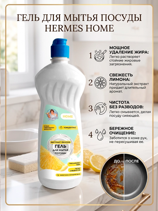 CR0030524 Hermes Industry: HOME Гель для мытья посуды Лимон 450 мл - 