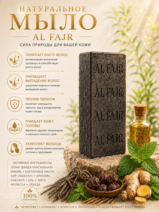 Soch o‘sishi uchun AL Fajr qora sovuni - 