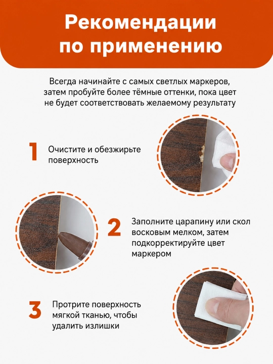 Набор для ремонта мебели и ламината маркеры восковые мелки карандаши