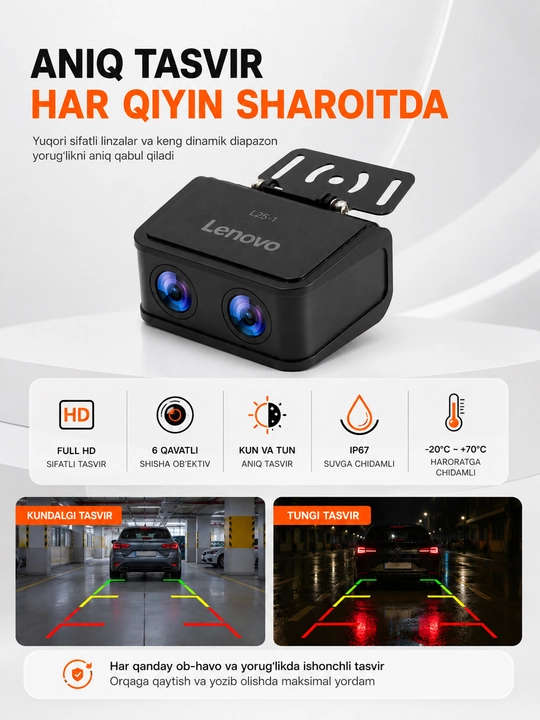 Lenovo Thinkplus avtomobil uchun ikkitali orqa kamera, ANDROID monitor va videoregistrator
