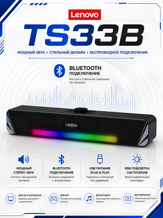 Динамик Lenovo Thinkplus Desktop Soundbar TS33-B