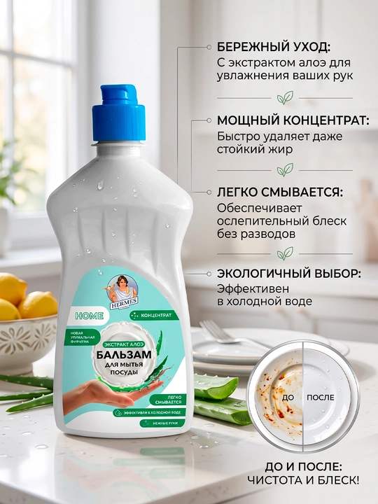 CR0060524 Hermes Industry: HOME Idish yuvish uchun balzam Aloe 900 ml - 