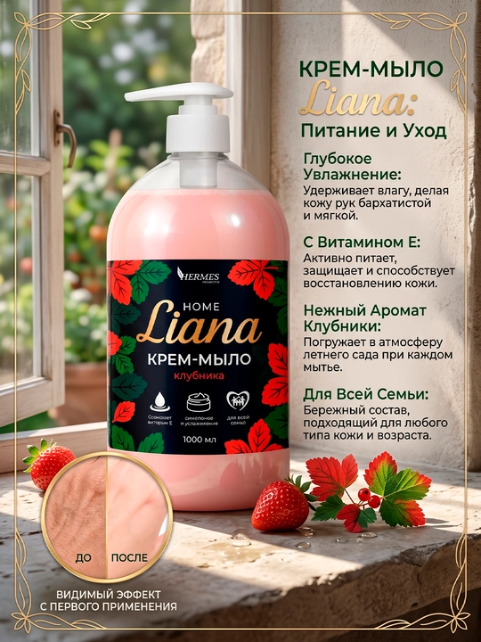 HL0060825 Hermes Industry: HOME Liana qulupnay iforli krem-sovuni, 1000 ml - 