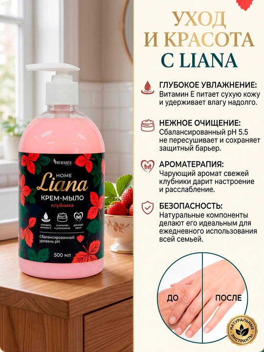 HL0050825 Hermes Industry: HOME Liana Qulupnay hidli krem-sovun 500 ml - 