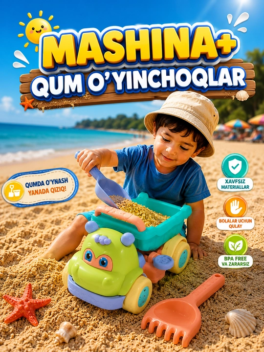 Yuk mashinasi qum to‘plami - plyaj va qumdon uchun mukammal o‘yinchoq - 