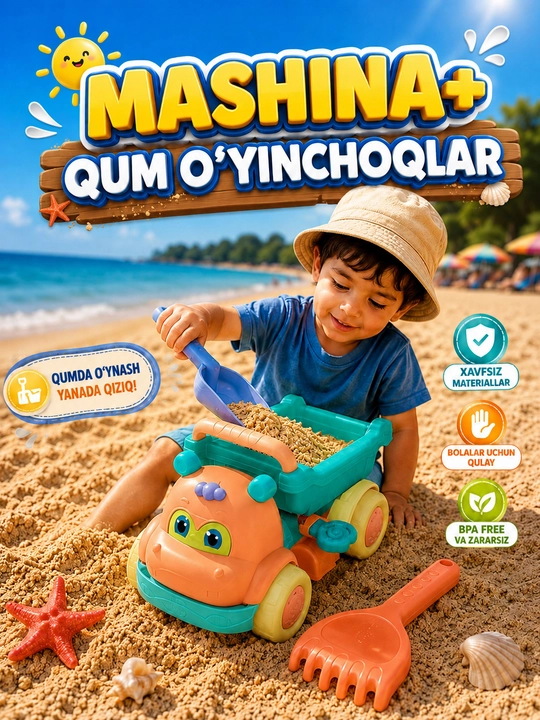 Yuk mashinasi qum to‘plami - plyaj va qumdon uchun mukammal o‘yinchoq - 