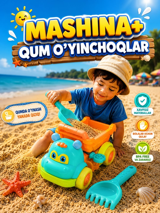 Yuk mashinasi qum to‘plami - plyaj va qumdon uchun mukammal o‘yinchoq - 