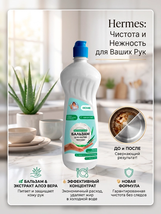 CR0050524 Hermes Industry: HOME Бальзам для мытья посуды Алоэ 450 мл - 