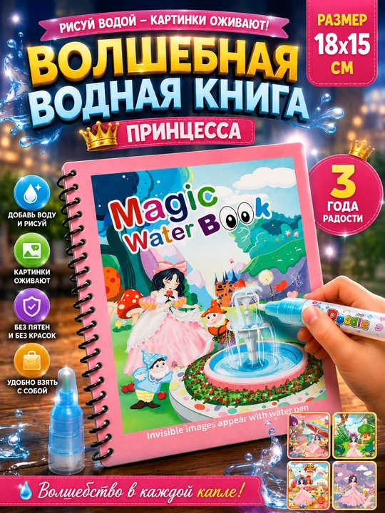 Magic Water Book многоразовая детская книжка для рисования водой - 