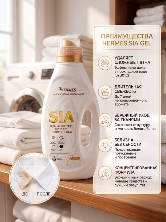 HS0010425 HOME: Гель - концентрат для стирки Белого белья «SIA» 1000 мл - 