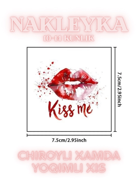 Kiss Me vaqtinchalik tatuirovka stiker qizil lablar Body Tattoo suvga chidamli