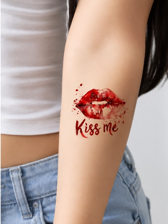 Временная татуировка Kiss Me красные губы Body Tattoo водостойкая наклейка - 