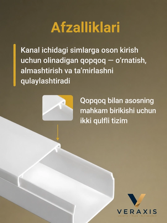 Ikki qulfli, o‘z-o‘zidan o‘chadigan 12x12mm, 1 m kabel kanali