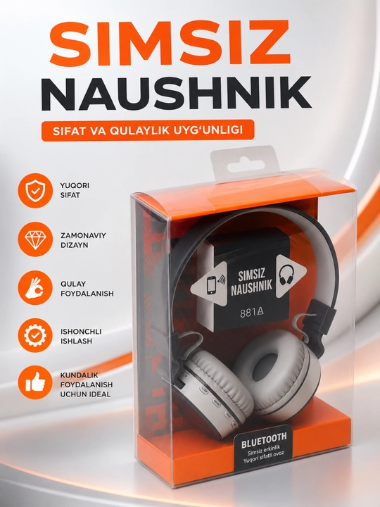 Kuchli bas va uzoq muddat xizmat qiladigan JBL 881A Bluetooth simsiz quloqchinlari - 
