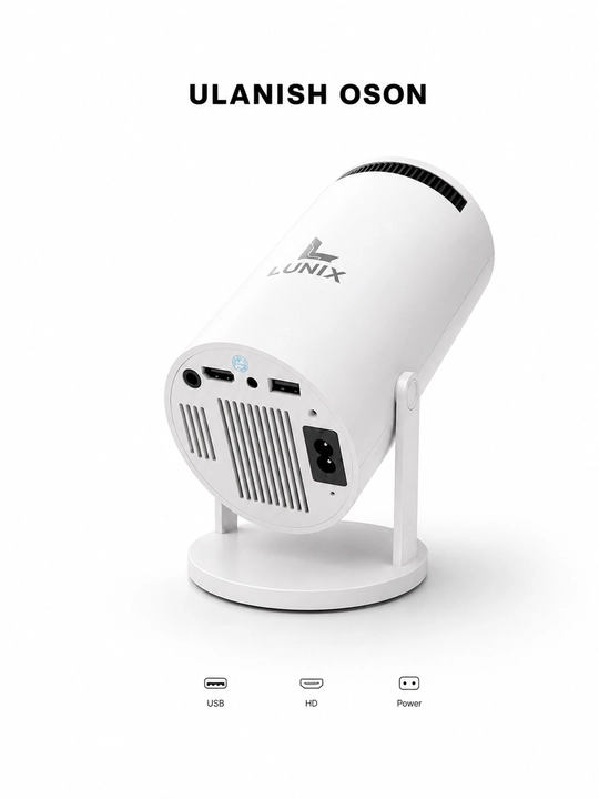LUNIX mini proyektor, uy va ofis uchun, USB/HD ulanishli - 