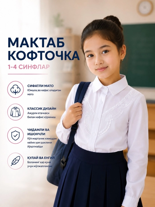 Школьная блузка для девочек, 1–4 классы, белая школьная кофта для девочки
