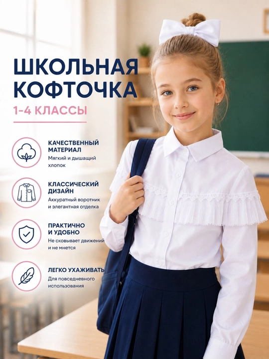Школьная блузка для девочек, 1–4 классы, белая школьная кофта для девочки