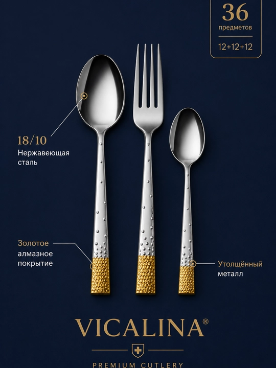 VICALINA premium dasturxon asboblari to‘plami, 36 ta buyum, 12 kishilik