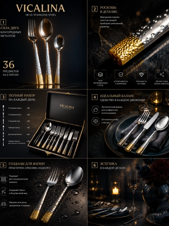 VICALINA premium dasturxon asboblari to‘plami, 36 ta buyum, 12 kishilik