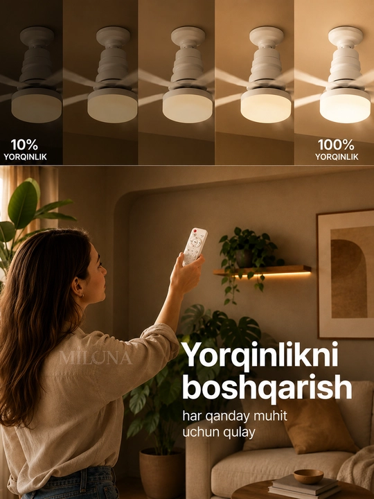 Люстра с вентилятором LED, с пультом, 3 режима освещения, 4 режима вращения, для всех комнат