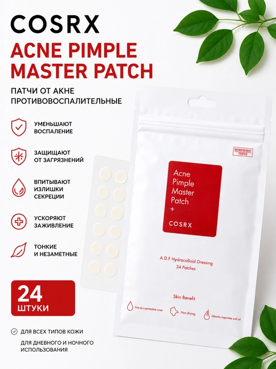 COSRX Acne Pimple Master Patch 24 шт — противовоспалительные гидроколлоидные патчи от акне - 