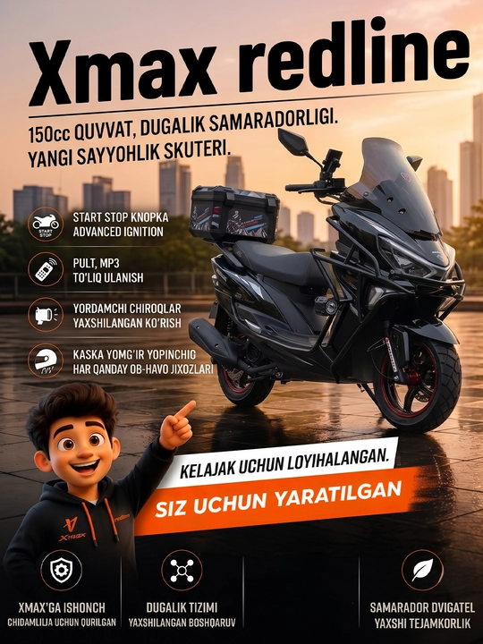 Бензиновый скутер Cavalo XMAX redline 150cc - 