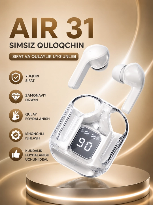 AIBT TWS Bluetooth 5.3 Simsiz Naushnik, LED Displeyli Type-C Zaryadlash Qutisi - 