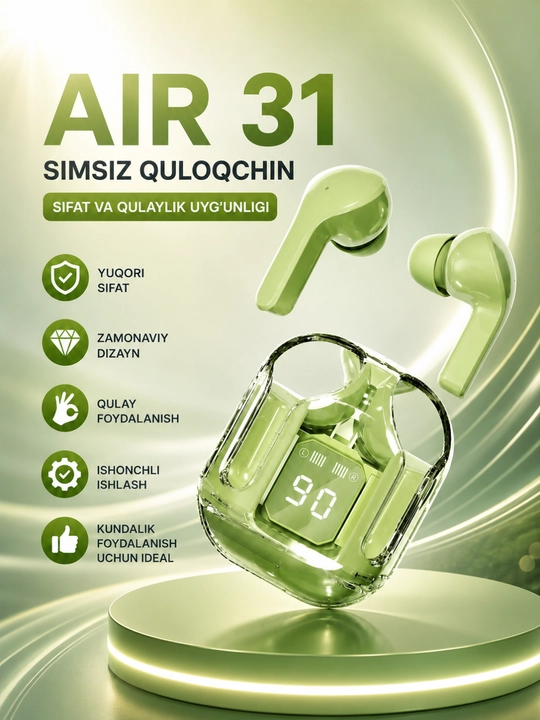 AIBT TWS Bluetooth 5.3 Simsiz Naushnik, LED Displeyli Type-C Zaryadlash Qutisi - 