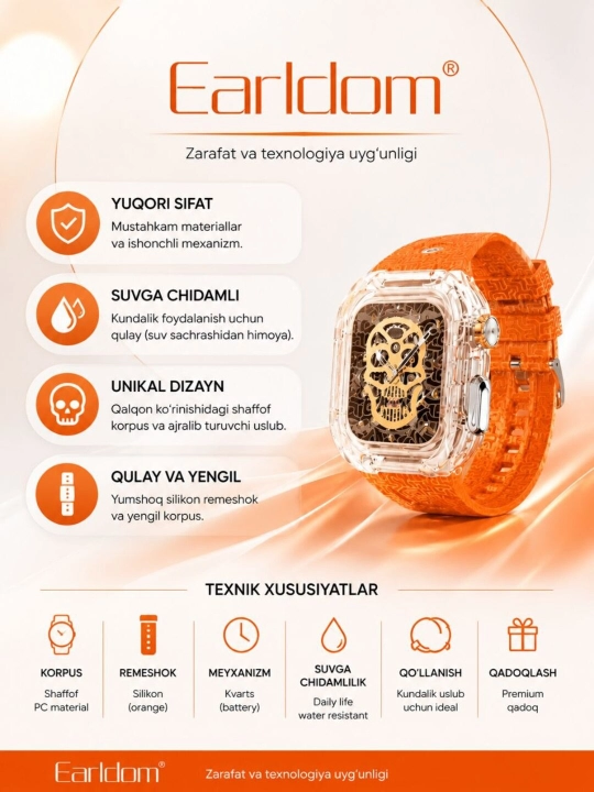 Earldom aqlli soat (Smart Watch), 1.99" HD displey Bluetooth qo'ng'iroqlar sport rejimlari - 