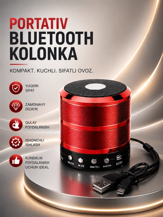 Портативная Bluetooth колонка WS-887 с FM, USB, TF, AUX беспроводной динамик - 