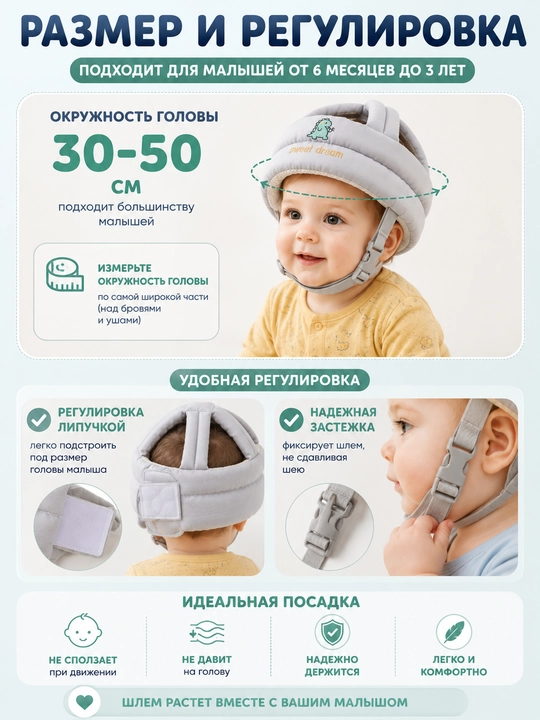 Шлем-шапка противоударный, для защиты головы малыша, новорождённого