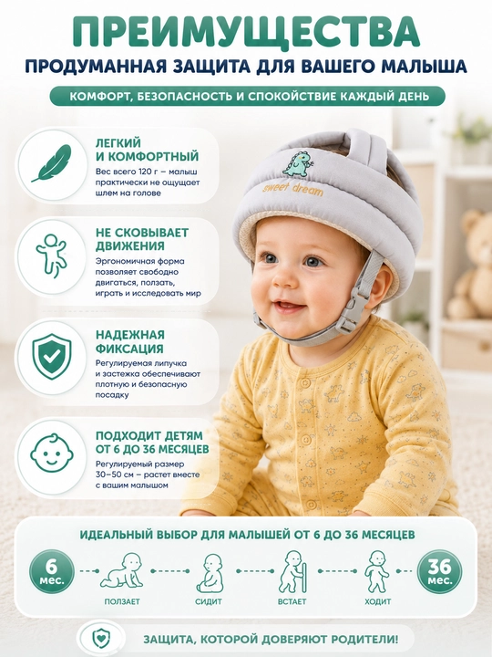 Шлем-шапка противоударный, для защиты головы малыша, новорождённого