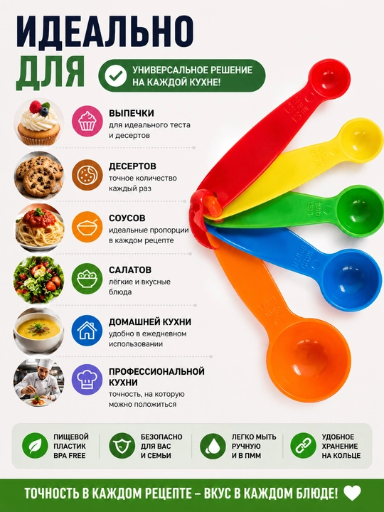 O'lchov qoshiqlari 5 dona, oshxona uchun o'lchov to'plami, pishirish uchun o'lchagich