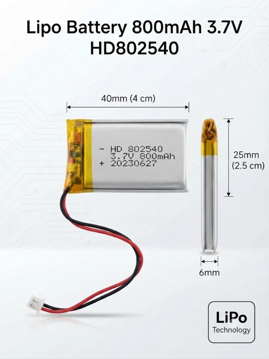 Аккумулятор Li-Po 802540 3.7V 800mAh литий-полимерная батарея для часов и смарт устройств - 