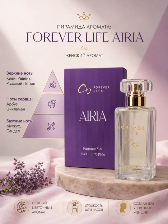 Ayollar uchun atir, Eau de Parfum, Forever Life Airia, 50 ml