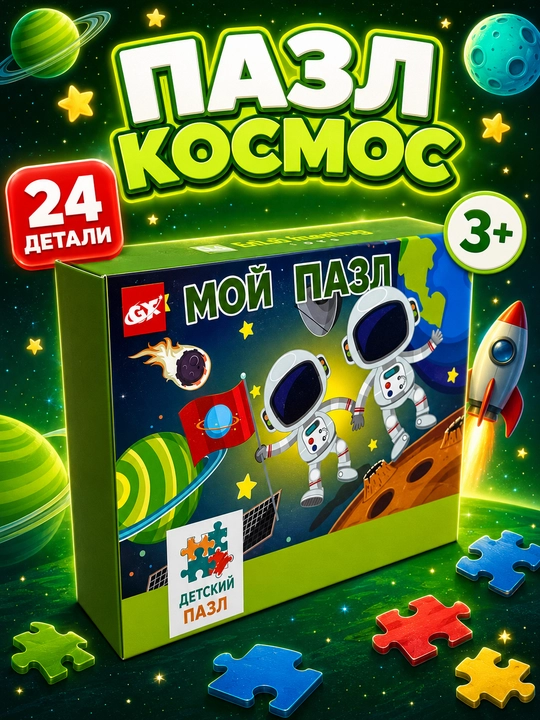 Bolalar pazli Kosmos 24 bo'lak, rivojlantiruvchi, 4 tur, 3 yoshdan bolalar uchun - 