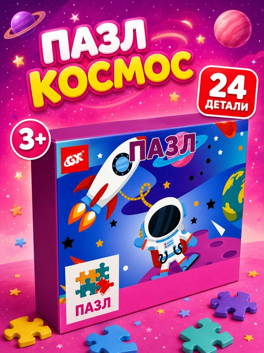 Bolalar pazli Kosmos 24 bo'lak, rivojlantiruvchi, 4 tur, 3 yoshdan bolalar uchun - 