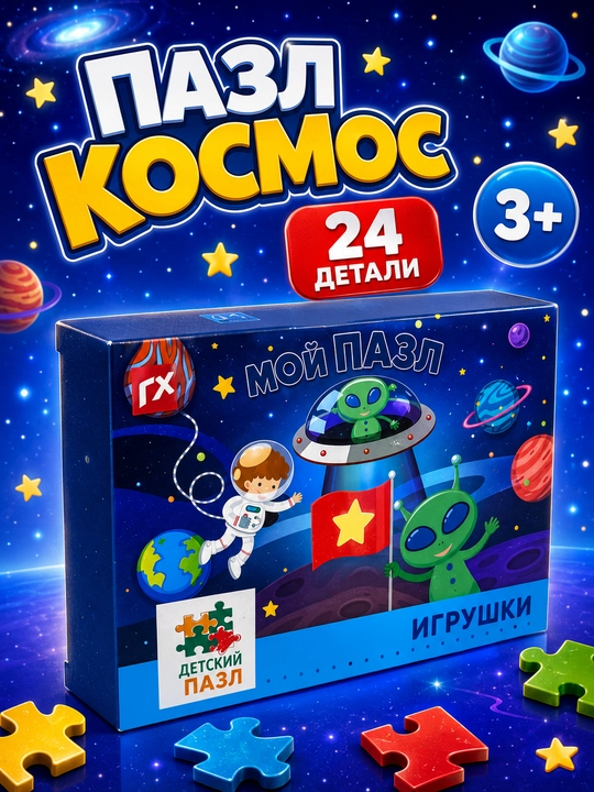 Детский пазл Космос 24 детали, развивающий, 4 вида, для малышей от 3 лет