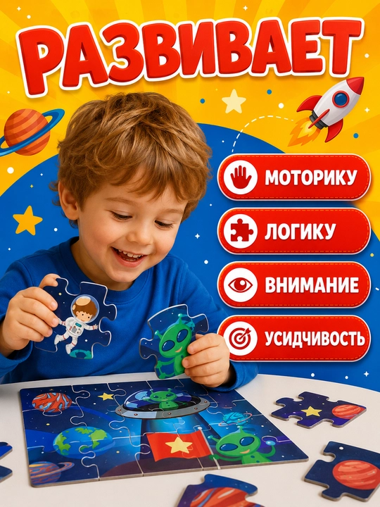 Детский пазл Космос 24 детали, развивающий, 4 вида, для малышей от 3 лет