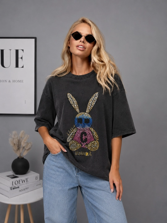Футболка Oversize, с принтом из камней, 42-52