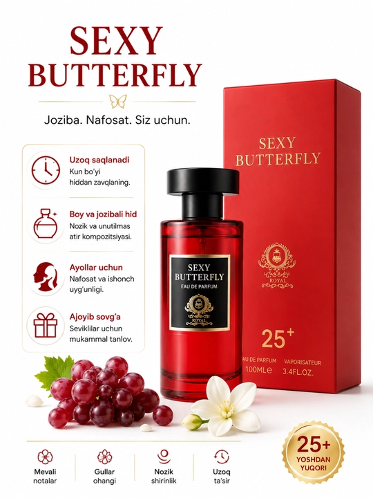 Женские духи Sexy Butterfly 100 мл , стойкий , фруктово цветочный аромат - 