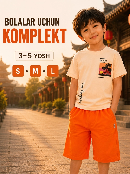 Детский комплект 3-5 лет, футболка и шорты, летний комплект - 