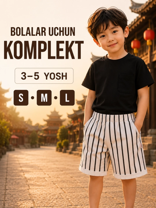 Детский комплект 3-5 лет, футболка и шорты, летний комплект - 