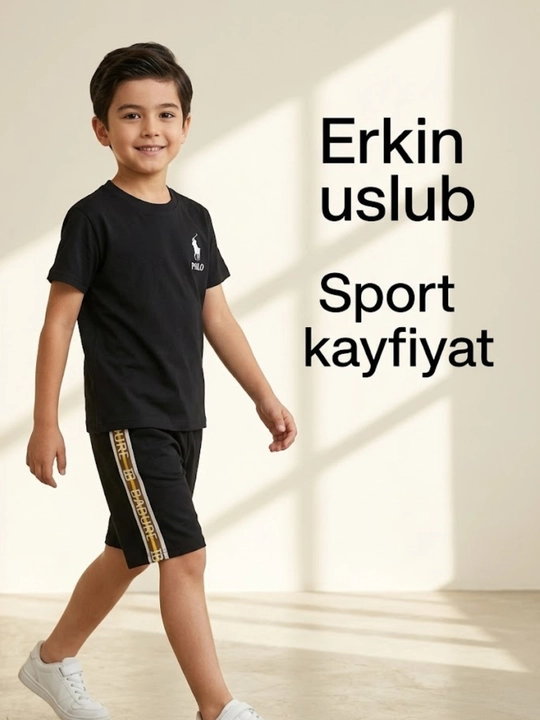 Детский спортивный комплект, 7-10 лет, футболка и шорты, летний костюм, чёрный - 