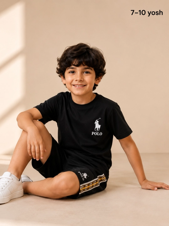 Bolalar sport to'plami, 7-10 yosh, futbolka va shortik to‘plami, yozgi to'plam, qora rang
