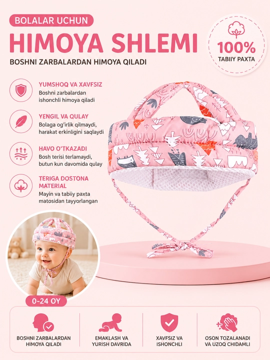 Bolaning boshini himoya qilish uchun zarbaga qarshi shlem-qalpoq - 