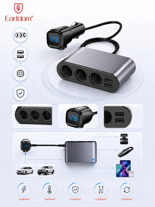 Earldom CS Car Socket 120 W avtomobil quvvat taqsimlagichi 3 ta avtomobil rozetkasi va - 