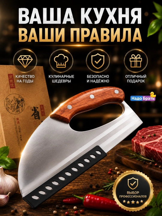 Кухонный нож топорик для мяса, нож мясника, разделочный нож с чехлом - 